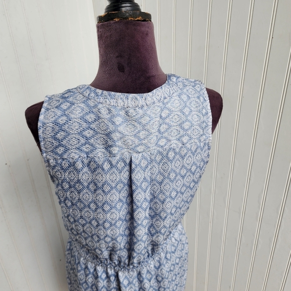 Ann Taylor Sleeveless Dress Casual Blue White Knee Length Textured V-Neck Sz M - Picture 8 of 16